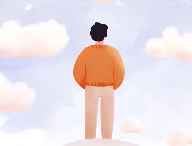 Illustration : une personne face à un ciel pastel, symbole d'un nouveau départ