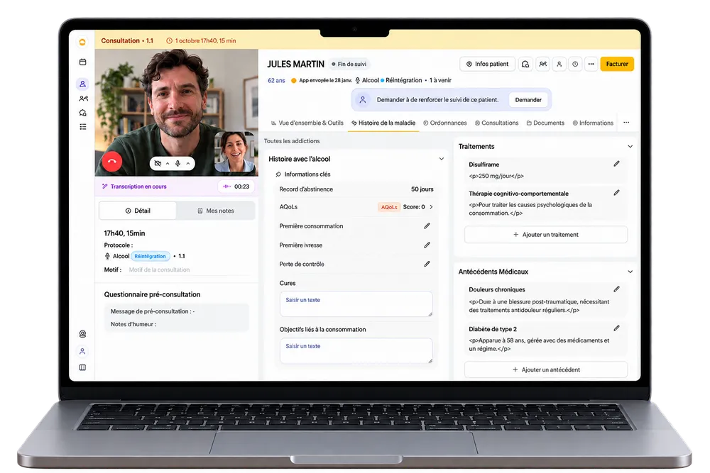 L'interface soignant Eos en téléconsultation sur ordinateur